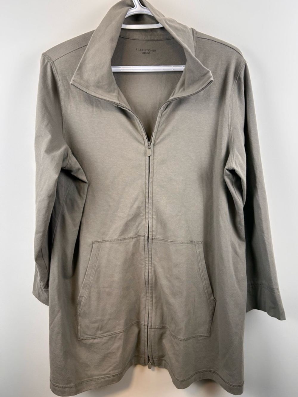Eileen Fisher Organic Cotton Zip Jacket Olive GreyGreen Women’s Large Minimalist